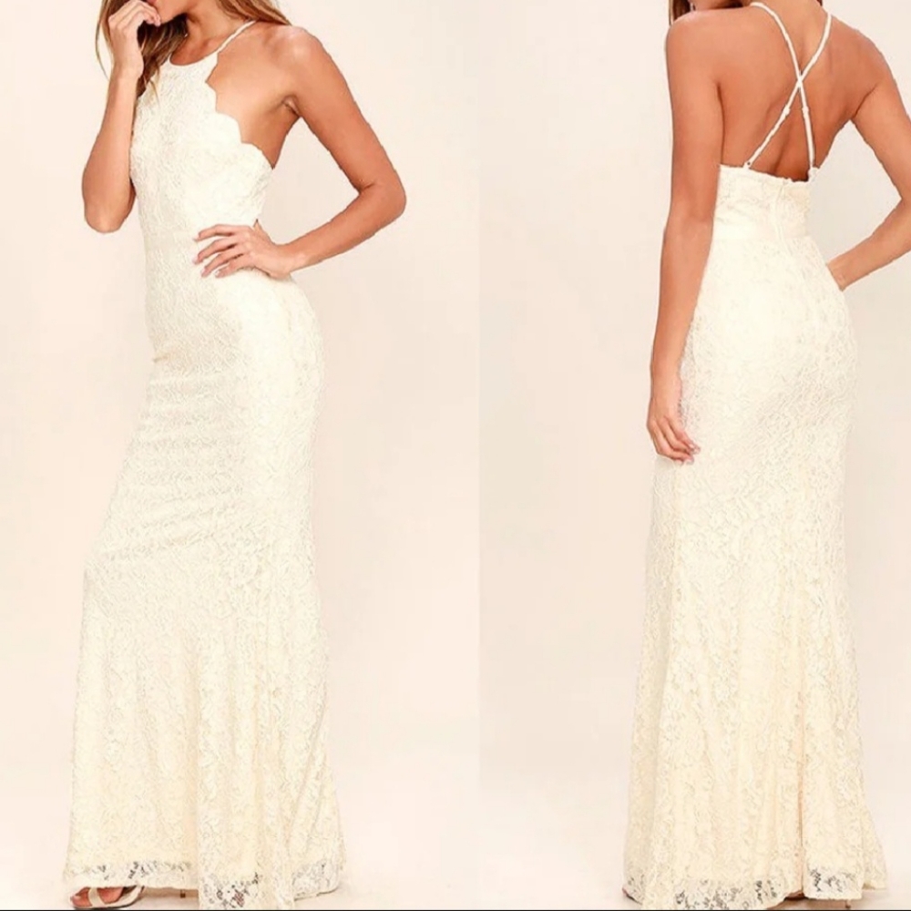 Zenith cream lace formal maxi by Lulu's